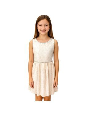 Rare Editions Girl’s Size 12 Holiday Flower Girl White Gold Rhinestone Dress